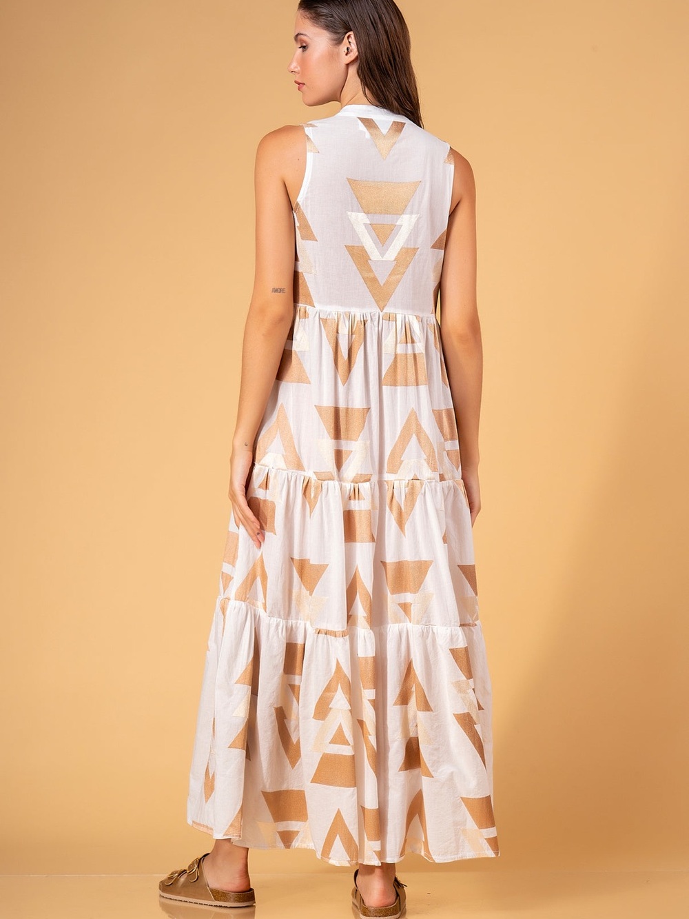 NWOT Aether Concept Maxi Dress Off White / Bronze Size Small - Picture 2 of 8